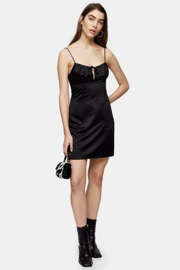 Topshop Black Gathered Bust Slip Dress – lbd – skinny strap dresses - flipped
