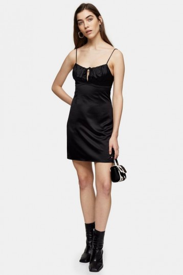 Topshop Black Gathered Bust Slip Dress – lbd – skinny strap dresses