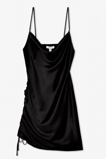 TOPSHOP Black Ruched Satin Slip Dress – strappy lbd - flipped