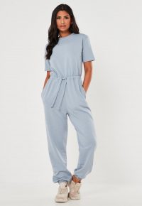 Missguided blue crew neck jogger jumpsuit – cuffed jumpsuits