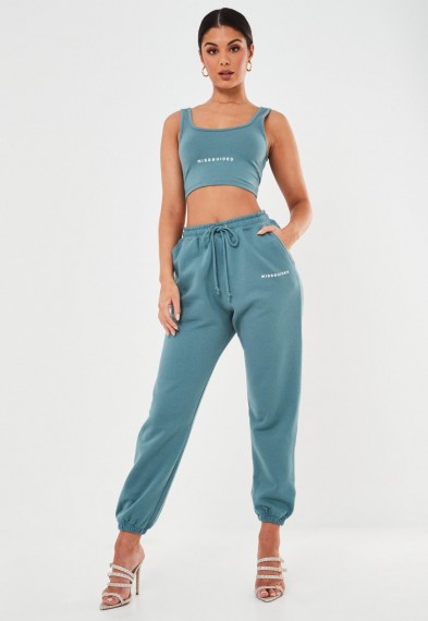 MISSGUIDED blue missguided slogan oversized 90’s joggers