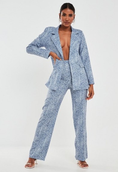 MISSGUIDED blue snake print co ord seam front straight leg trousers / co-ords / sets / suits - flipped