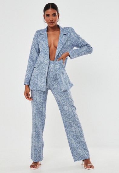 MISSGUIDED blue snake print co ord seam front straight leg trousers / co-ords / sets / suits