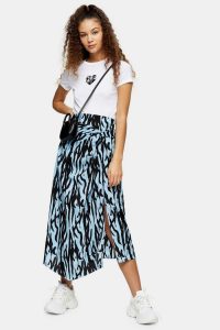 TOPSHOP Blue Zebra Print Midi Skirt / asymmetric skirts