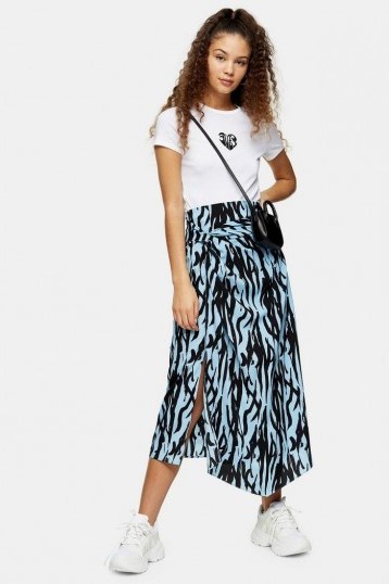 TOPSHOP Blue Zebra Print Midi Skirt / asymmetric skirts - flipped