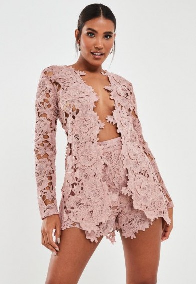 Floral jacket / MISSGUIDED blush co ord crochet lace blazer - flipped