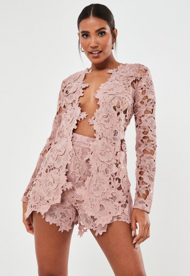 Floral jacket / MISSGUIDED blush co ord crochet lace blazer
