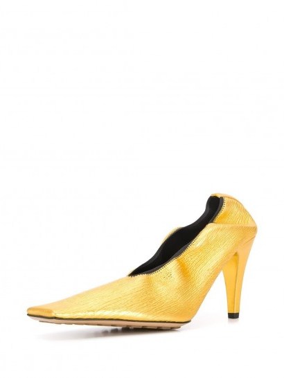 BOTTEGA VENETA squared-toe high heel gold-leather pumps - flipped