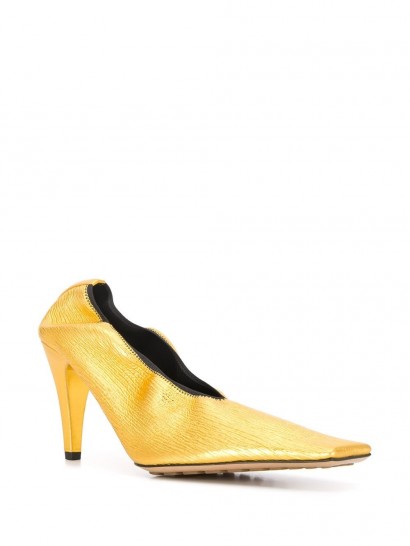 BOTTEGA VENETA squared-toe high heel gold-leather pumps