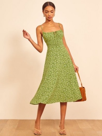 REFORMATION Bran Dress in Samantha ~ green skinny strap dresses - flipped
