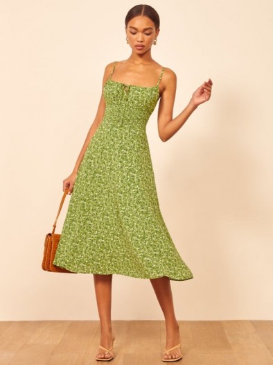 REFORMATION Bran Dress in Samantha ~ green skinny strap dresses