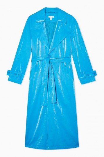 Topshop Bright Blue PU Crinkle Trench - flipped