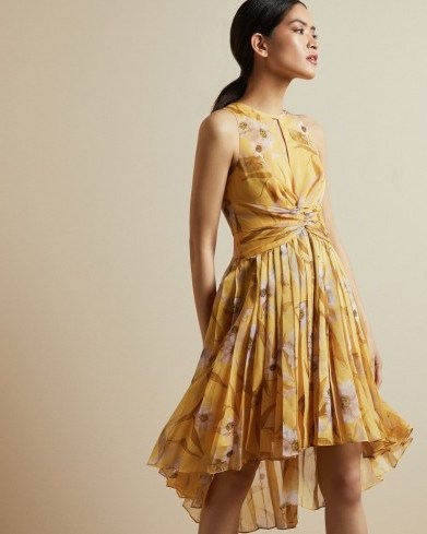 TED BAKER FABULAS Cabana ruched pleated midi dress in Yellow - flipped