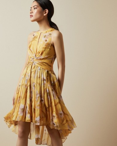 TED BAKER FABULAS Cabana ruched pleated midi dress in Yellow