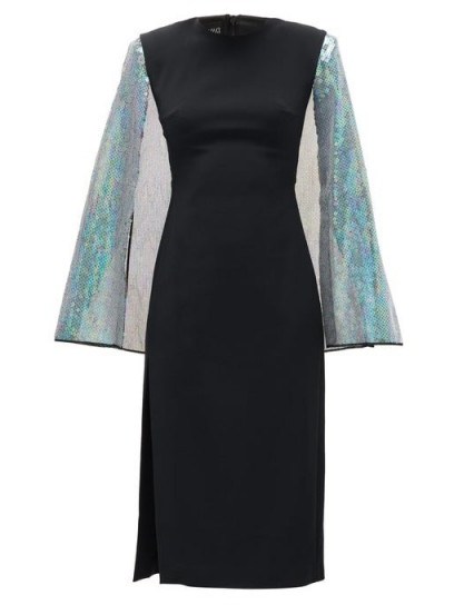 DAVID KOMA Cape-sleeve sequinned crepe dress in black ~ lbd - flipped