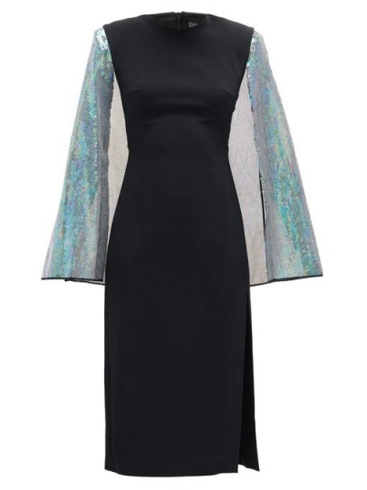 DAVID KOMA Cape-sleeve sequinned crepe dress in black ~ lbd