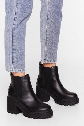 NASTY GAL Chelsea Dagger Wide Fit Heeled Boot in black ~ chunky ankle boots - flipped