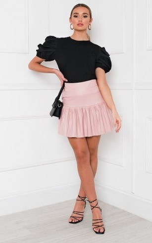 Ikrush Clarisse Faux Leather Pleated Mini Skirt in Pink - flipped