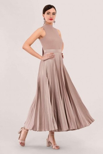 CLOSET GOLD – PLEATED SKIRT DRESS D5998 in beige ~ flared occasion dresses - flipped