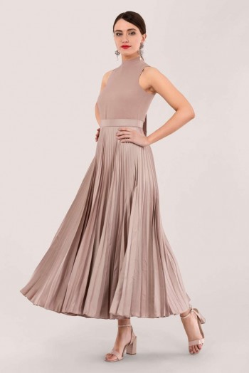CLOSET GOLD – PLEATED SKIRT DRESS D5998 in beige ~ flared occasion dresses