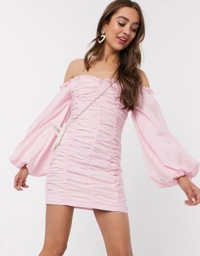 Collective The Label Petite ruched mini dress in crinkle chiffon in blush - flipped