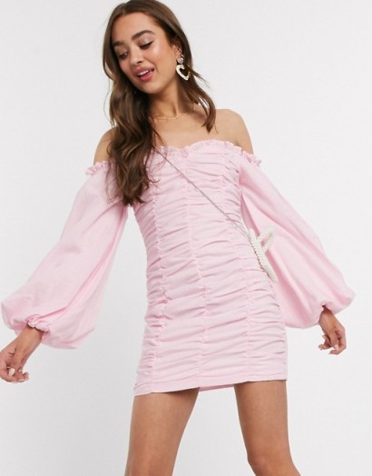Collective The Label Petite ruched mini dress in crinkle chiffon in blush