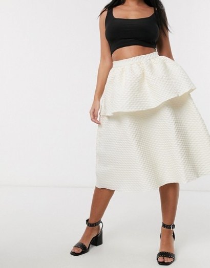Collective The Label Petite textured tiered prom skirt in ivory - flipped