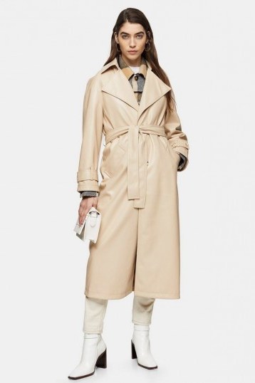 Topshop Cream Crinkle PU Trench - flipped