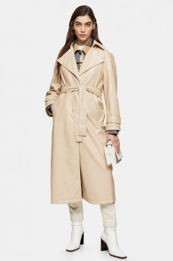 Topshop Cream Crinkle PU Trench