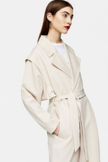 TOPSHOP Cream Lipped Shoulder Duster Coat – neutral outerwear - flipped