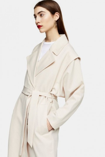 TOPSHOP Cream Lipped Shoulder Duster Coat – neutral outerwear