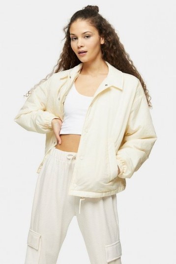 Topshop Cream Quilted Shell Jacket – casual outerwear - flipped