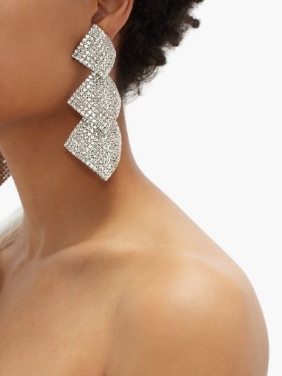 ALESSANDRA RICH Crystal-embellished square-drop clip earrings ~ glamorous style statement - flipped