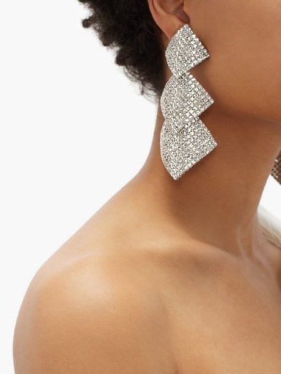 ALESSANDRA RICH Crystal-embellished square-drop clip earrings ~ glamorous style statement