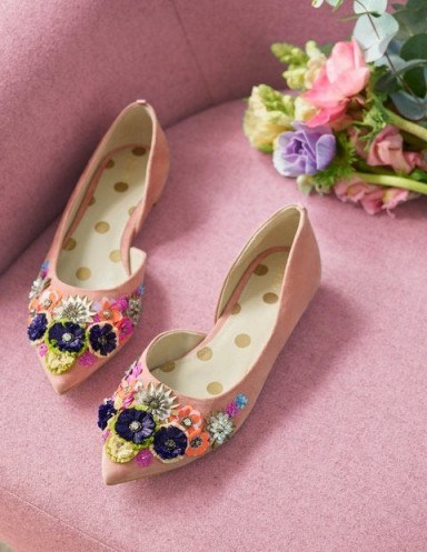 Boden Cynthia Embellished Flats – Dark Chalky Pink ~ floral shoes - flipped