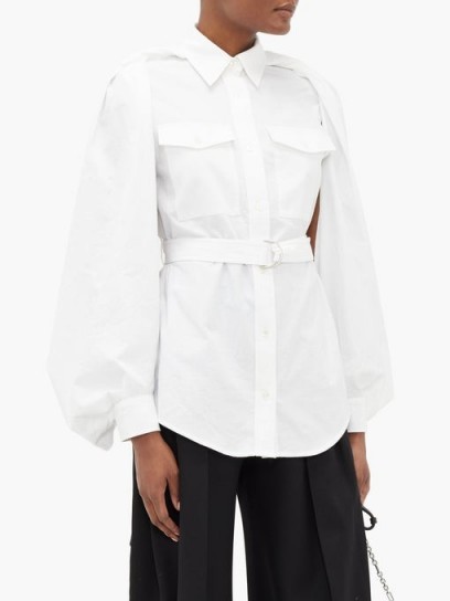 JW ANDERSON Detachable-cape belted white cotton shirt
