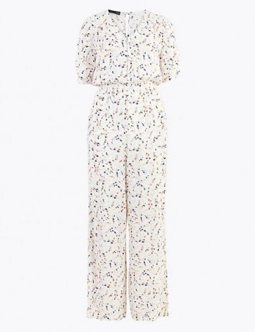 M&S COLLECTION Ditsy Floral Waisted Jumpsuit Ivory Mix / summer jumpsuits - flipped
