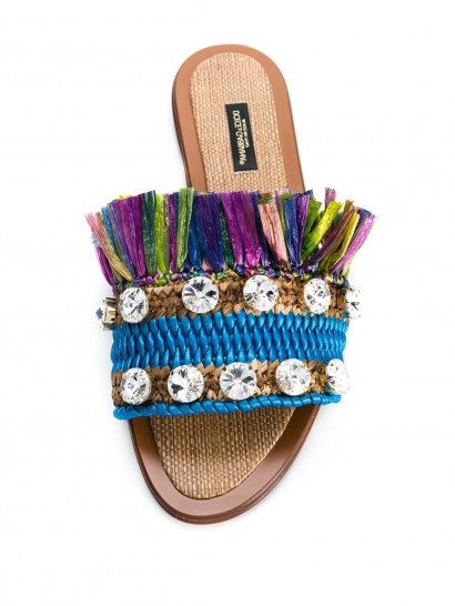 DOLCE & GABBANA crystal-embellished fringed slide sandals | luxe slides - flipped