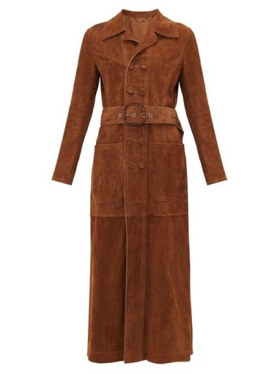 FENDI Double-breasted belted brown-suede coat - flipped