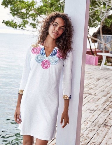 Boden Eda Embroidered Jersey Tunic in White/Multi ~ summer vacation clothing ~ chic tunics