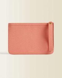Jigsaw ELI TEXTURED LEATHER CLUTCH Coral / pop of colour for summer outfits