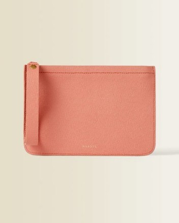 Jigsaw ELI TEXTURED LEATHER CLUTCH Coral / pop of colour for summer outfits - flipped