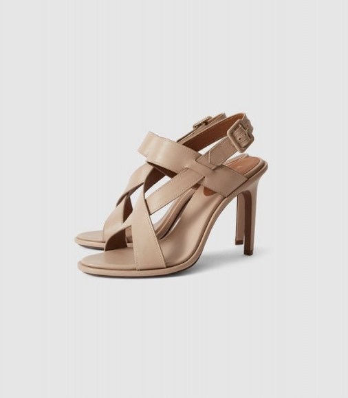 REISS ELOISE CROSS-FRONT HEELED SANDALS TAUPE/TAN - flipped