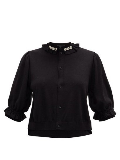 SIMONE ROCHA Embellished-collar cutout wool-blend cardigan in black - flipped