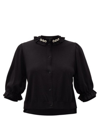 SIMONE ROCHA Embellished-collar cutout wool-blend cardigan in black