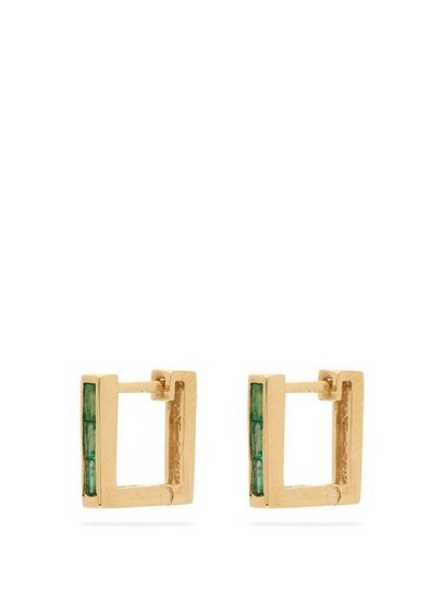LIZZIE MANDLER Emerald & 18kt gold square huggie earrings ~ modern silhouette ~ contemporary green stone huggies - flipped