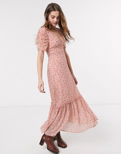 Emory Park maxi tea dress in vintage pink floral / romantic fashion - flipped