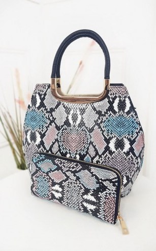 Ikrush Erin Snake Print Handbag in Pink - flipped