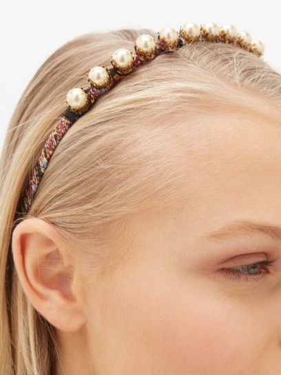 ETRO Faux-pearl paisley-print silk headband | luxe look headbands