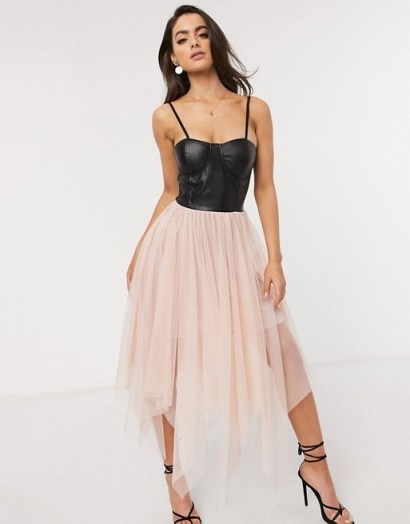 Femme Luxe exclusive corset top layered tulle midi dress in multi - flipped